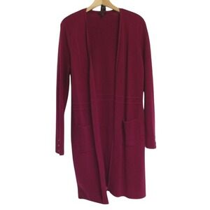 Talbots Womens Cotton Blend Longline Open Fron Cardigan Sweater size L Raspberry